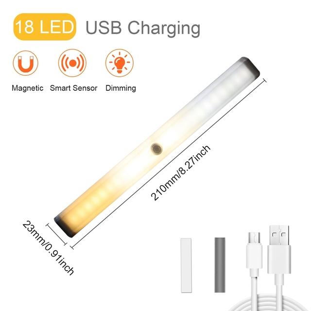 

3-цветный светодиодный светильник с регулируемой яркостью под шкафом, USB-перезаряжаемый, с магнитным основанием, с датчиком движения, для освещения лестницы, для кухни, комнаты