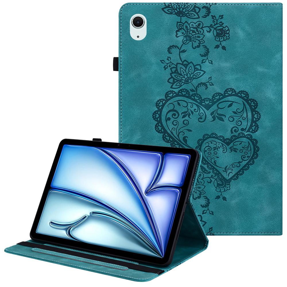 For iPad Air 13 (2025)/(2024) Leather Case Heart Imprint Foldable Stand Card Slot Stylus Holder Tablet Cover
