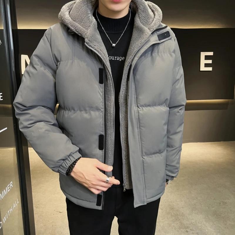 Winter Jacket Men Parka Loose Hooded Warm Coats Zipper Up 2026 New Fleece Lined Parka Outdoor Warm Snow Men s Long Padding Coat M серый