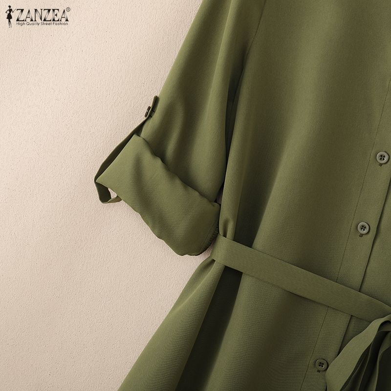 ZANZEA Damska luźna sukienka z długim rękawem i kołnierzykiem typu „sweet down”