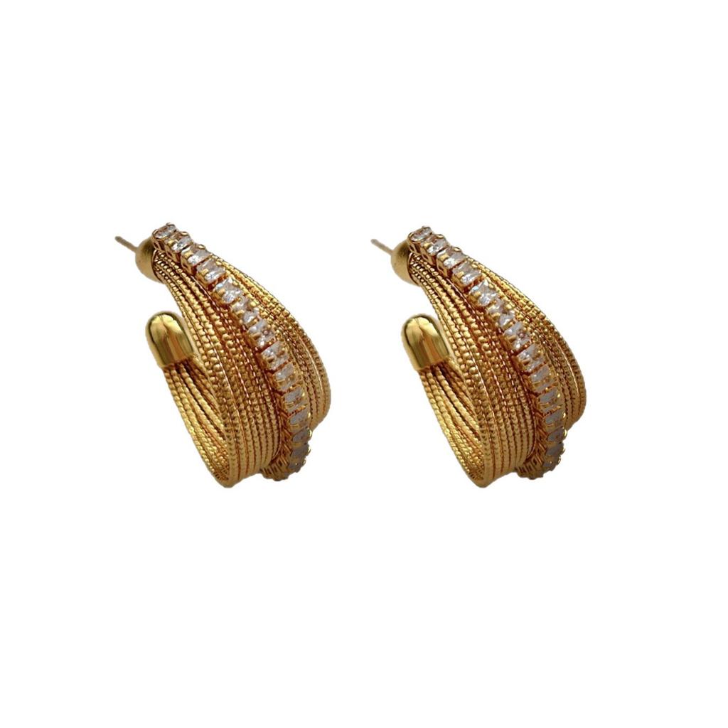 Simple C-shaped Earrings, Earrings, European and American Retro Metal Woven Texture Earrings, Unique Design Earrings