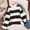 New special yarn half-height round neck loose thickened warm color matching horizontal strip with knitted top sweater women
