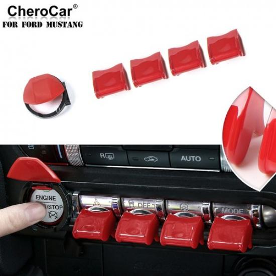 Red Engine Start/Stop Button & Dashboard Switch Cover Trim For Ford Mustang 15+