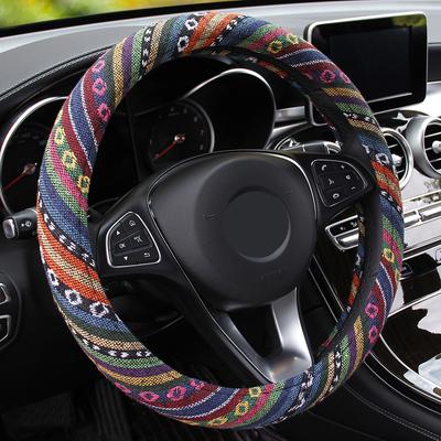 Capa para Volante de Carro Guidão Trança Enrolador de Volante Fibras Naturais Antiderrapante Respirável Estilo Nacional 38cm Universal