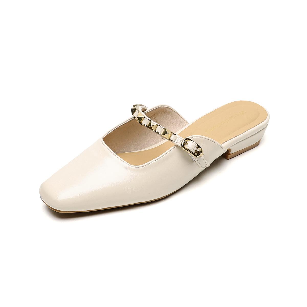 

Weiwei girl 6579-2 bag head half slippers women s outer wear one word with rivets French thick heel cool slippers summer 35 абрикосовый