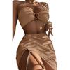 3Pcs/Set Women Bikini Set Solid Color Halter Metal Ring Backless Padded Wire