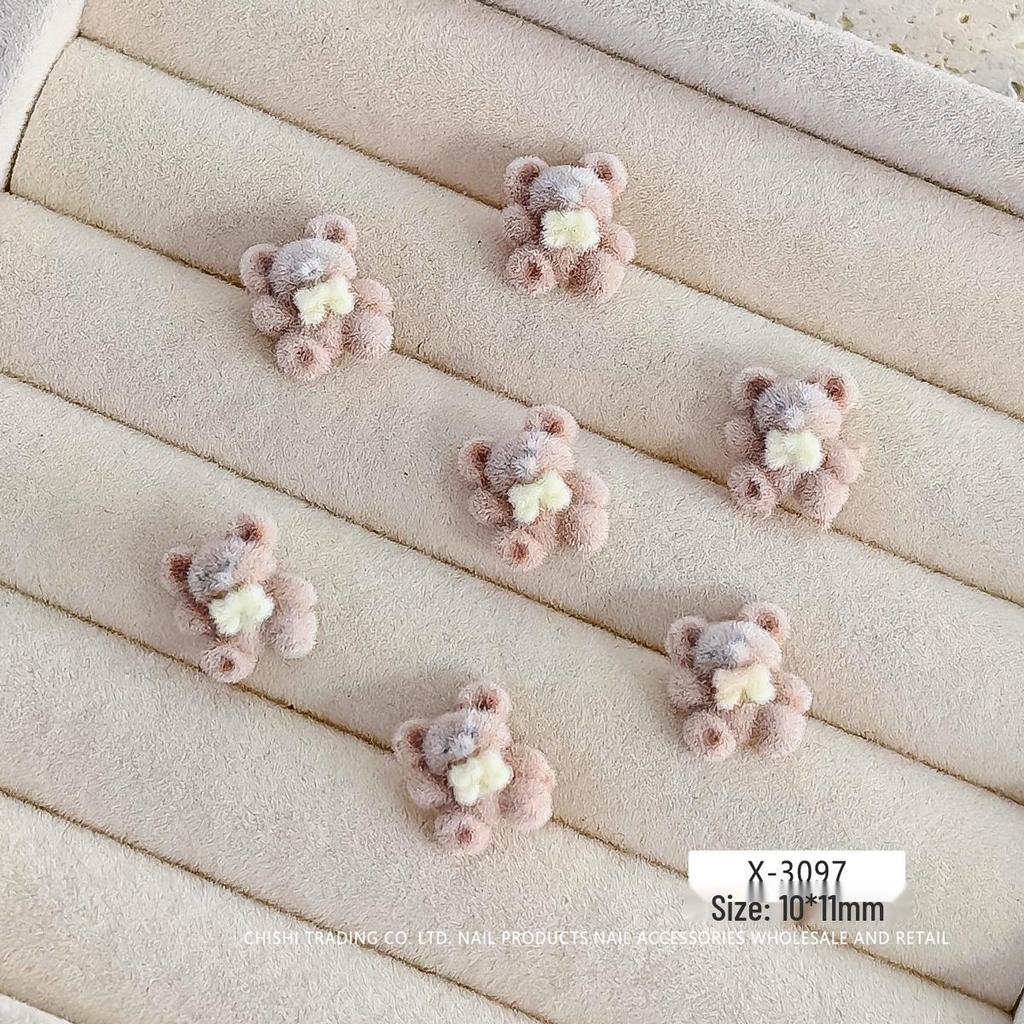 Little Panda Paw Bow Diy Flocking Resin Nail Art Decorations – Autumn/Winter Sweet Girl Style
