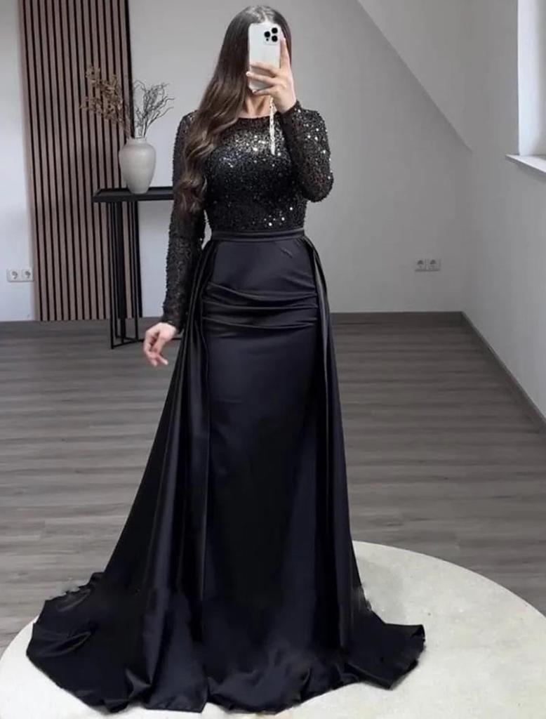 2026 Glamorous Women’s Sequined Gala and Evening Gown with Long Sleeves