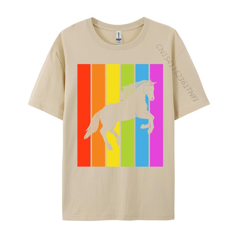 Cute Rainbow Horse Jumping Equestrian Image Casual Europe Tops Shirt Latest Cotton Tops Shirts Men's Men Tshirt Printed On