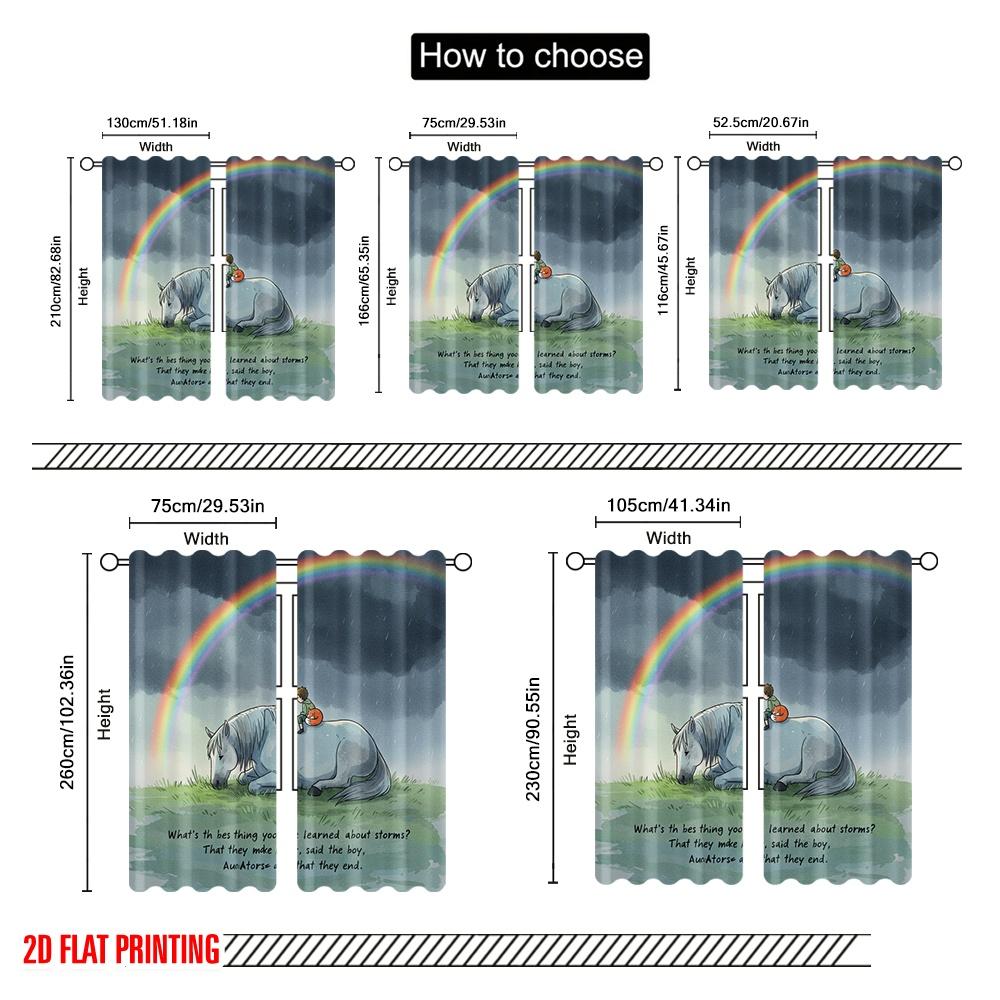 2pcs 2D flat printing Window Treatment Curtains Horse Rainbow Storms Polyester Without Electricity 0 Perfect for Decorations