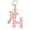 English Alphabet Letter Tassels Keychain Pink Butterfly Pendant Key Chain Women Car Key Ring Bag Jewelry Simple Letter Name Gift