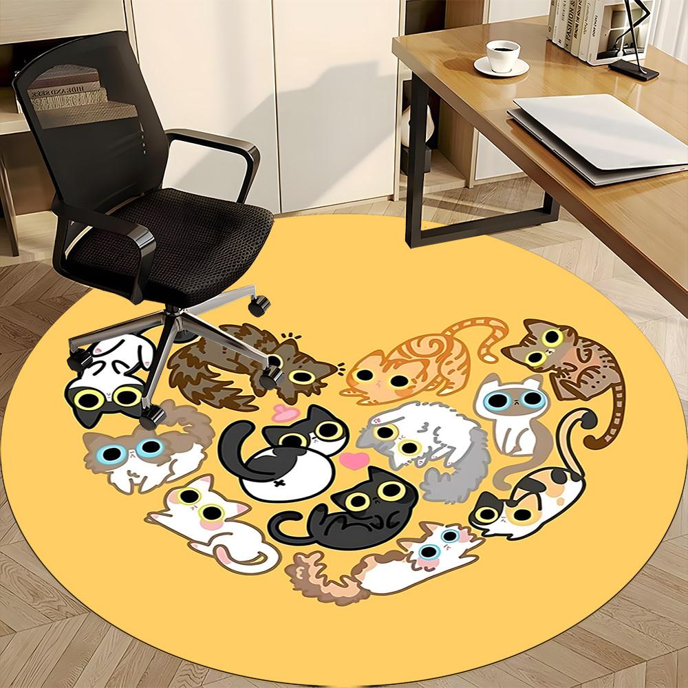 1pc Cat Love Office Round Area Rug,  Mat Suitable For Office, Under Office Chairs Bedroom Living Room Home Decor, Room Deco