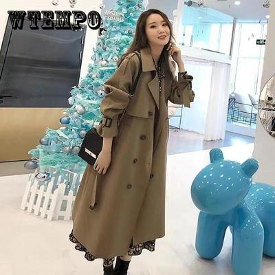 Damen Trenchcoat mit Futter Frühling und Herbst Mittellanger Mantel Lady Overknee Britischer Stil Oberbekleidung für Damen
