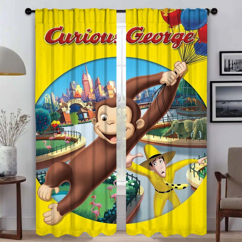 Curious George Shades Curtains for Living Room Curtain for Room 2 Panel Home Interior Curtains Partition Halloween Decoration