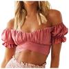 Women's Fashion Ruffle Short Sleeve Off Shoulder Tie Up Back Crop Blouse Top