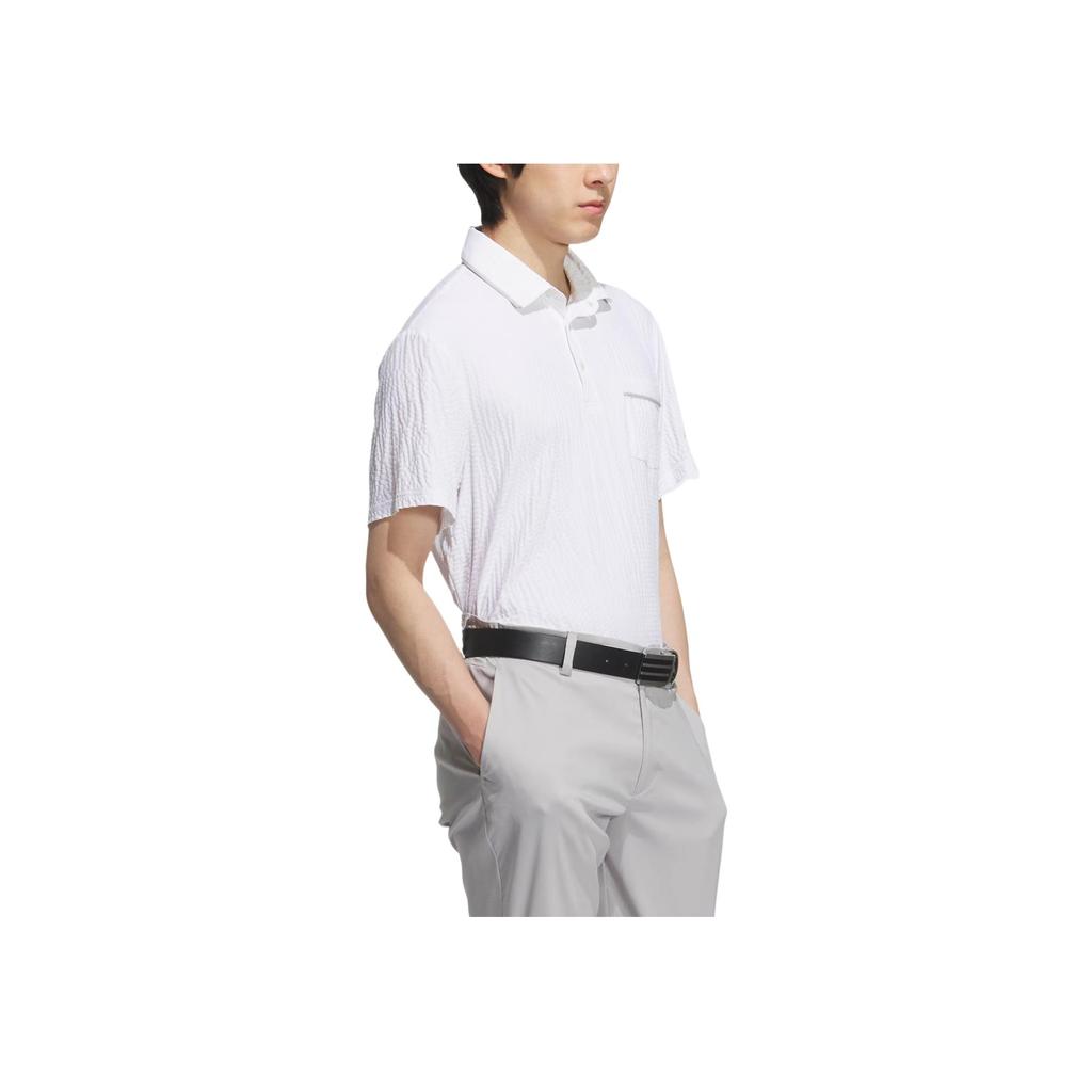 adidas Seersucker Comodo Moda Semplice Versatile Manica Corta Polo Uomo Top Bianco JE7149