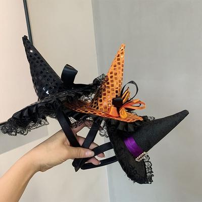 Fashion Cartoon Witch Hat Party Decorations Lace Sequins Hair Hoop Cloth Headband Halloween