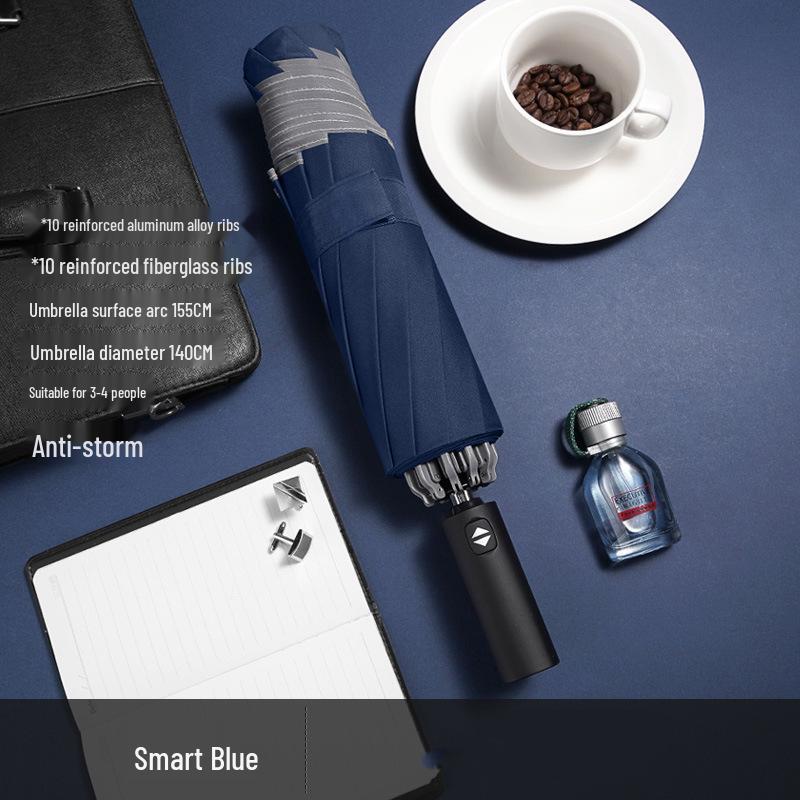 32-Rib Automatic Folding Umbrella, Reinforced Windproof, Dual-Use Sun & Rain Protection for Men