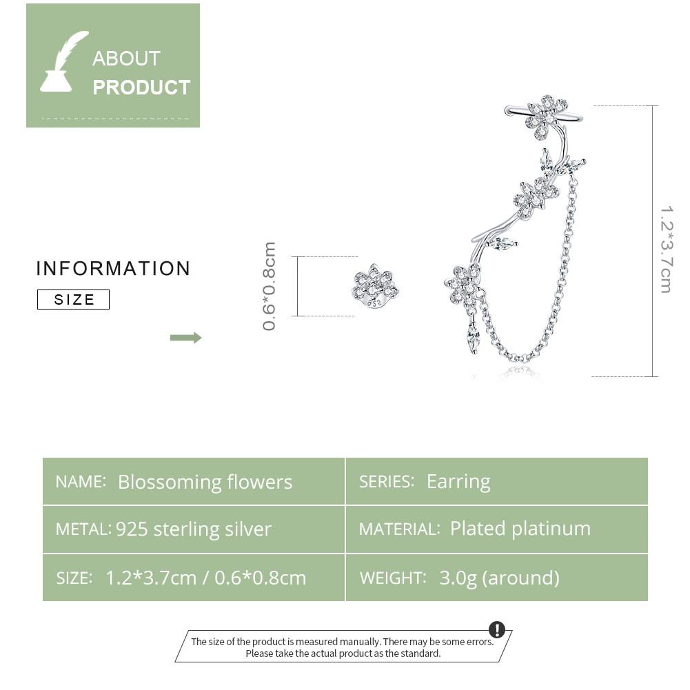 WOSTU Blossoming Flowers Earring 925 Sterling Silver Asymmetric Clear CZ Earring for Women Wedding Trendy Jewelry