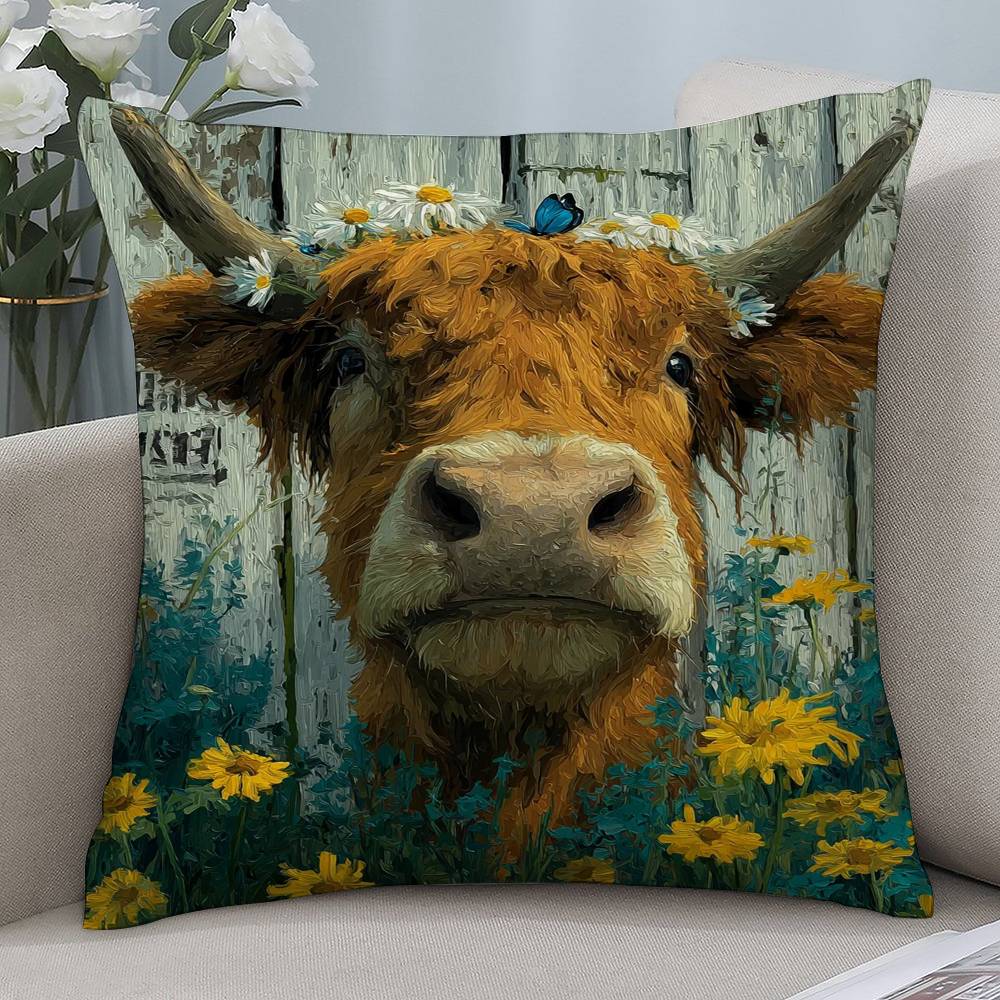 Funny Animals Cow Giraffe Pillow Case Short Plush Double-sided Print Square Throw Pillow Covers Sofa Home Cushion Decor