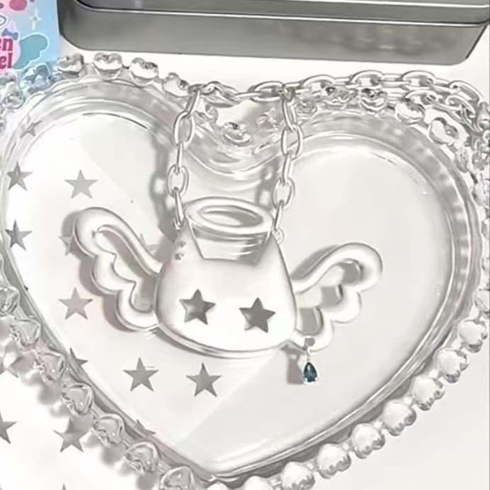 Silver Color Wing Cat Pendant Water Drop Necklace Punk Fashion Y2K Necklace  Women Girls