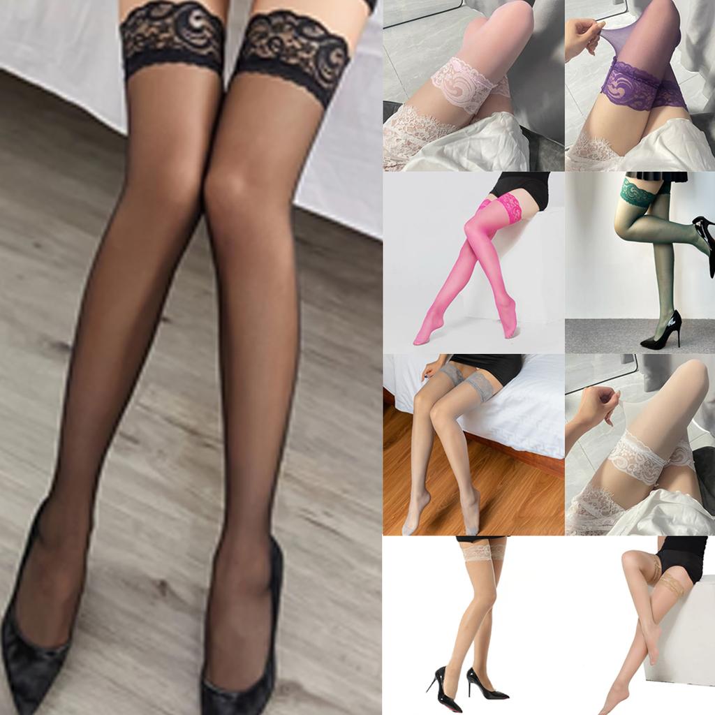 Over The Knee Socks Women Silk Thigh High Stockings Silicone Lace Top Pantyhose