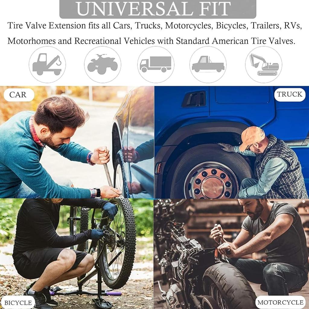 8 Pieces Tire Valve Extension, 2 Pieces Dual Tire Valve Extension Valve Stem Installation Tool with 6Pcs 45 90 135 Degree Brass Valve Stem Extender