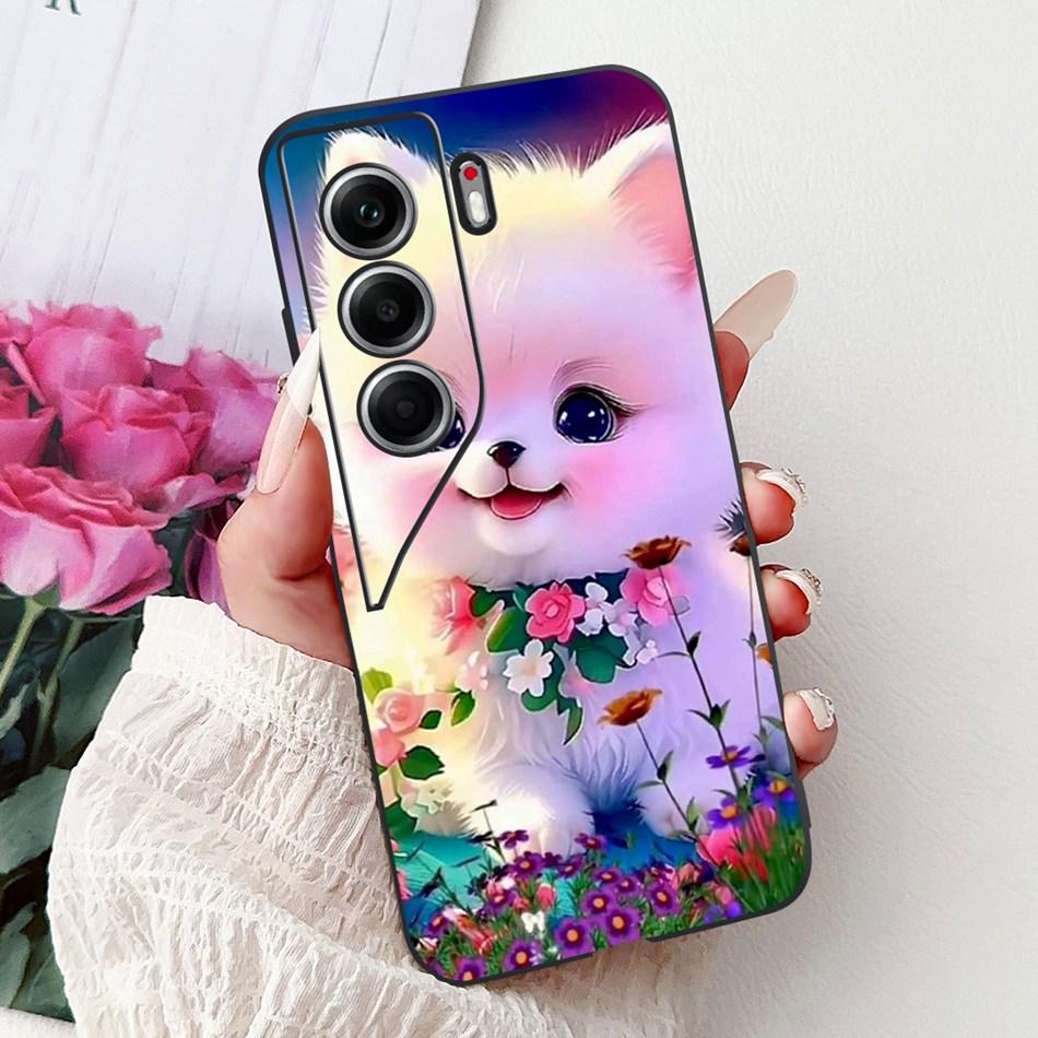 For Tecno Camon 40 Pro 4G Camon40 Elegant Floral Cat Phone Case For Camon 40 40Pro 4G CM6 CM5 Black Silicone Soft Cases Bumpers