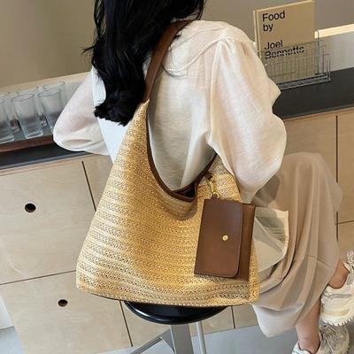 Strandtasche Damen neue handgewebte Umhängetasche Tragetasche mit großem Fassungsvermögen Pendler Strohtasche