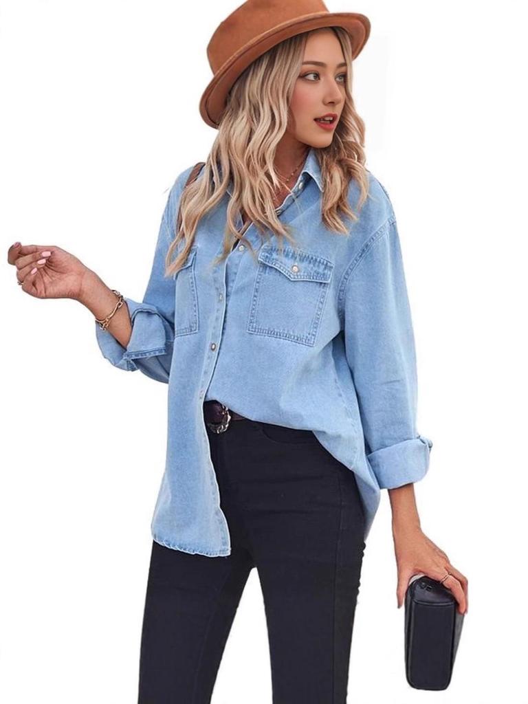 Women's Slimming Denim Jacket: Cross-border Style, Single-breasted, Long-sleeved, Casual Shirt