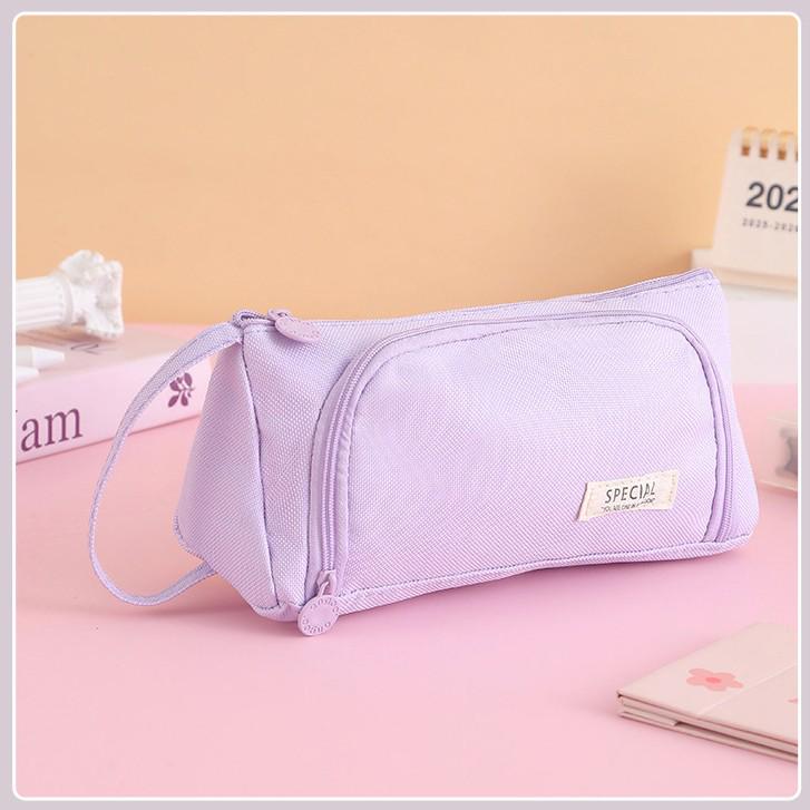 Korean Minimalist Large Capacity Canvas Pencil Case for Students - Multifunctional Triangular Design