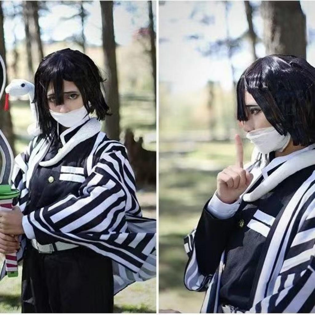 Anime Demon Slayer Kimetsu No Yaiba Iguro Obanai Haori Kimono Cosplay Costume Wig Snake Props White Halloween Costume