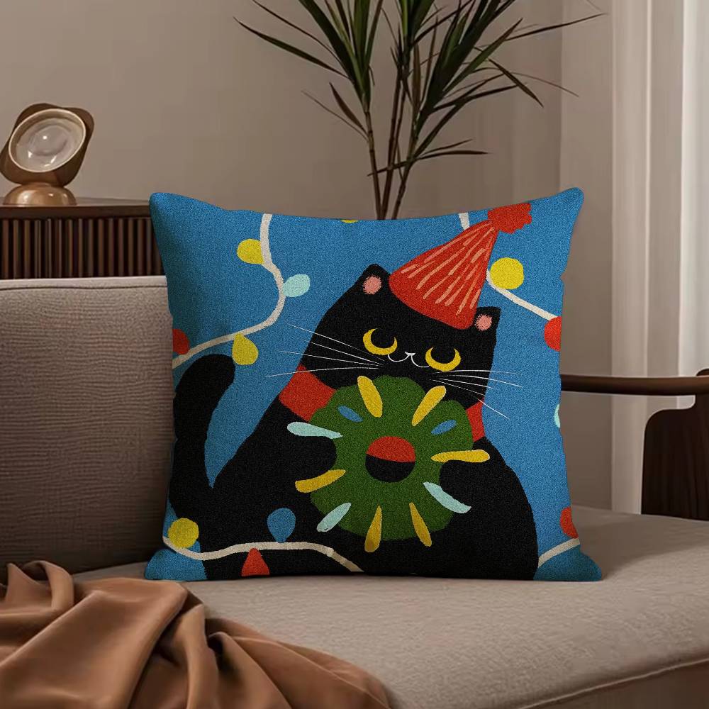 Cartoon Cat Cute Pillow Case Anti-dustmite Pillowcase Invisible zipper silky short plush Sofa cushion cover