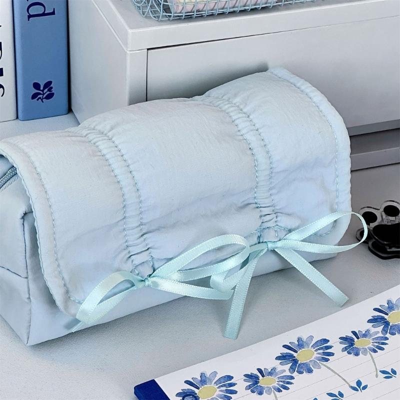High Capacity Pencil Case Bowknot Pen Pouches Portable Pen Organizers Travel Makeup Storage Bag for Women Girl Student