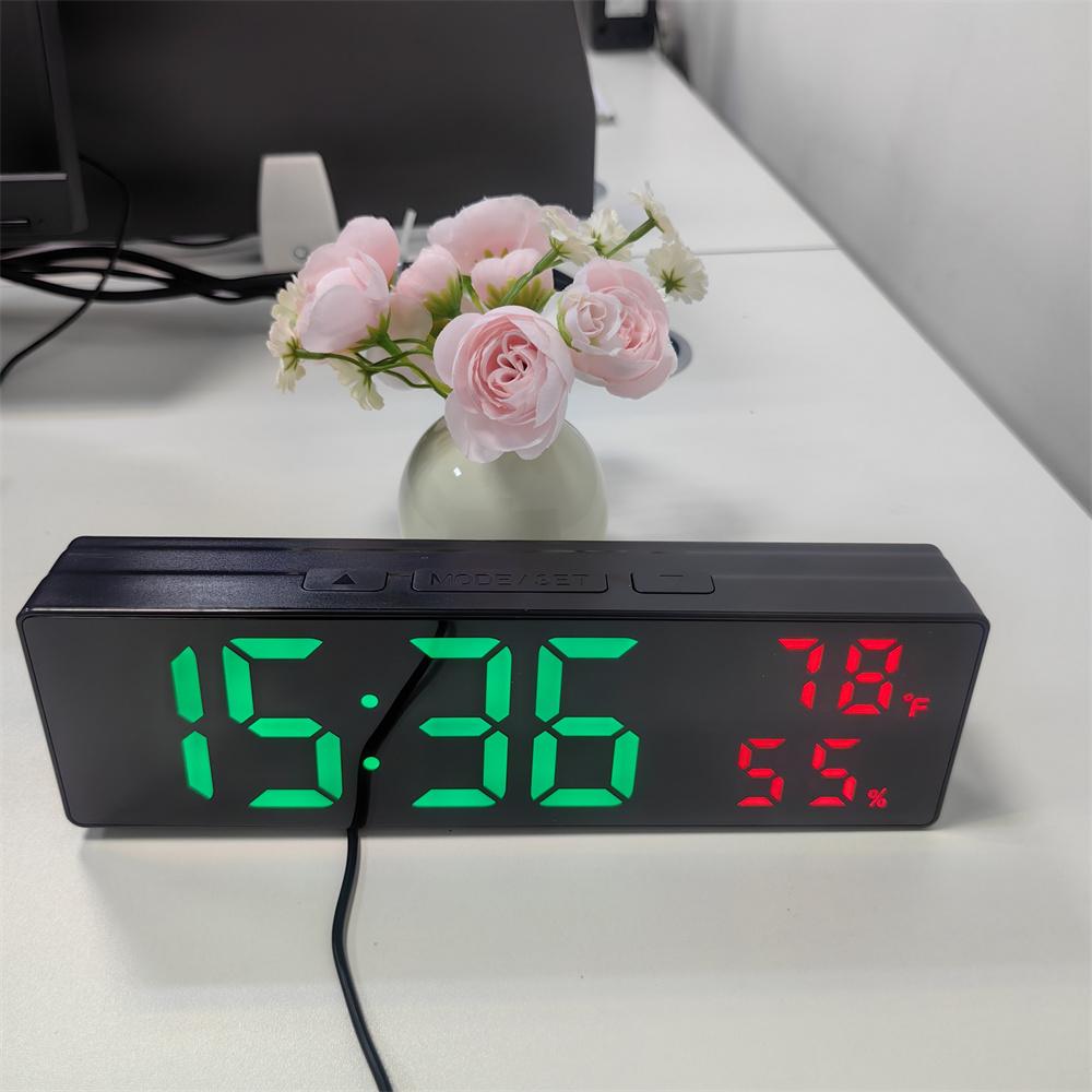 

Большие цифровые настенные часы с питанием от USB, индикацией температуры, влажности, даты, ночного режима, яркости, затемнения, повтора 12/24 ч., настольные светодиодные часы-будильник 9 inch