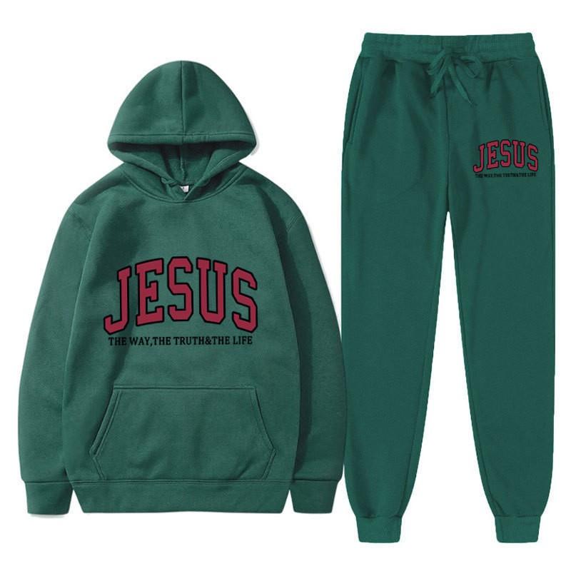 Letter Print Hoodie Sweatpants Set Men Women Casual Tracksuit Long Sleeve Sportswear