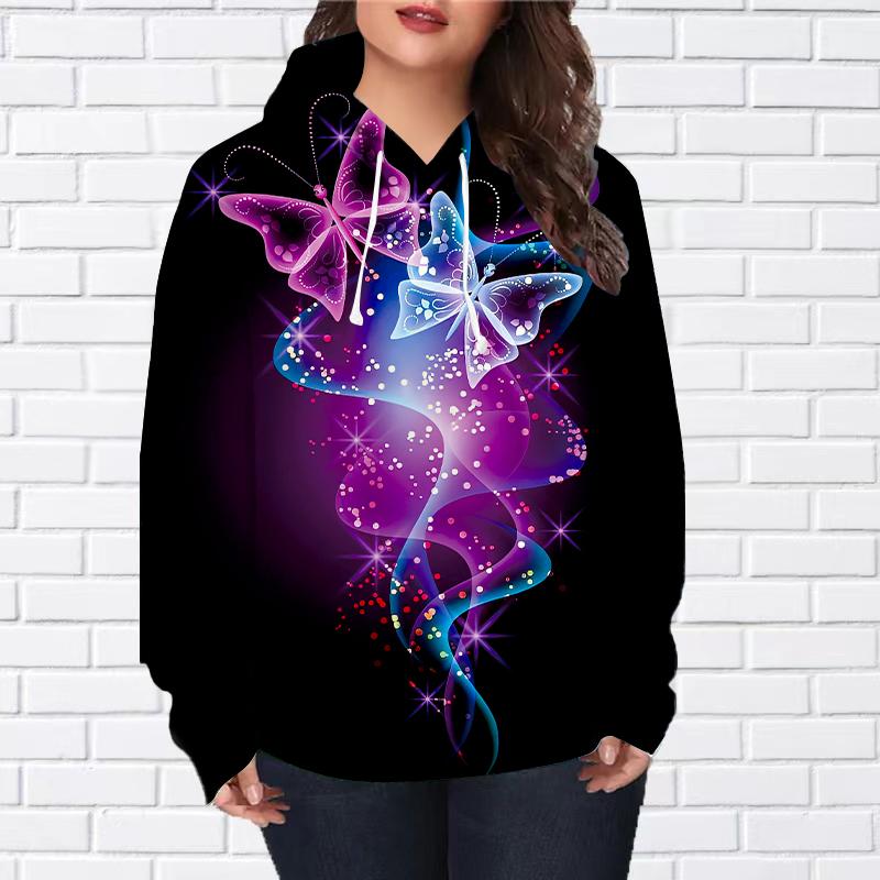 Женская мода Звезда Бабочка Принт Свободные Толстовки Топы Блузка Свитшот Повседневный — фото 3
