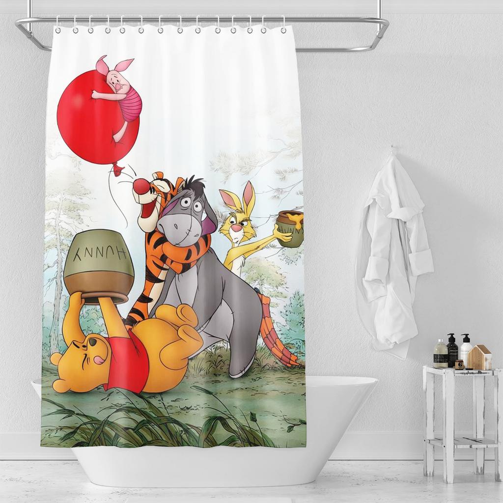 Winnie Puuh Anime Duschvorhang Niedliche Badewannen-Wasserdichte Vorhänge Für Wohnzimmer Luxus-Set Bildschirm Badezimmer Zubehör Sets