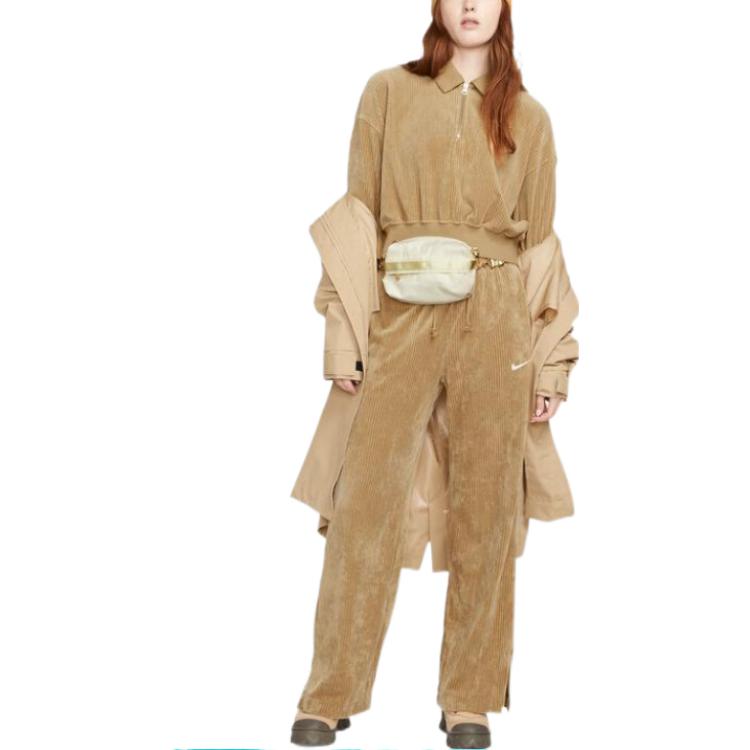 Nike Logo bestickte Cord-Hose mit weitem Bein und Schlitz für Damen, Hellgelb DQ5922-258