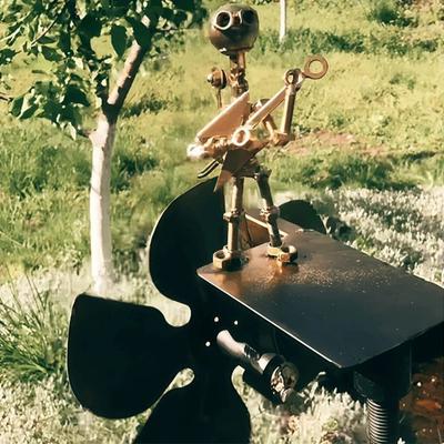 Estátua de Moinho de Vento de Banda de Rock de Metal Ornamento Criativo Feito à Mão em Forma de Moinho de Vento Decoração Ornamento para Casa Pátio Gramado