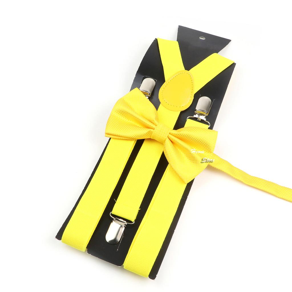 Men Kids Yellow Khaki Brown Suspender Bowtie Set Elastic Adjustable Y-Back Braces Straps Daily Father-Child Braces Accessory
