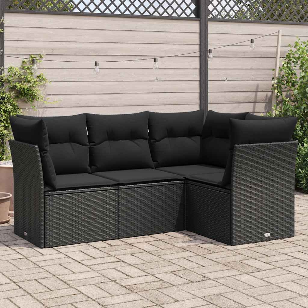 Vidaxl 4-Cz. Garden Lounge Set, Cushions, Black PE Rattan