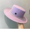 New Fedoras Women's Hat Flat Top Cap French Elegant Straw Hat Fedora Pearl Chain Hat Travel Beach Hat Panama Wide Brim Hat