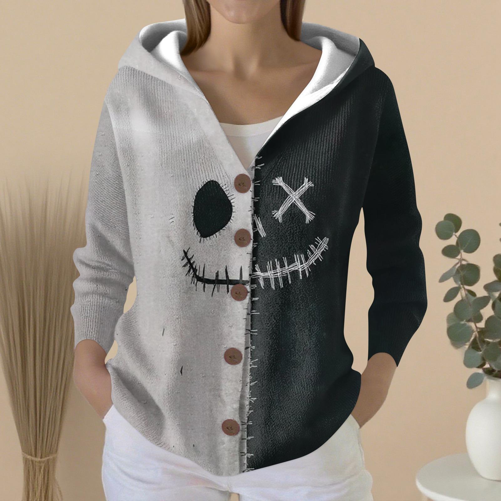 

Женский модный повседневный свитер на пуговицах с принтом, кардиган, куртка с капюшоном XL