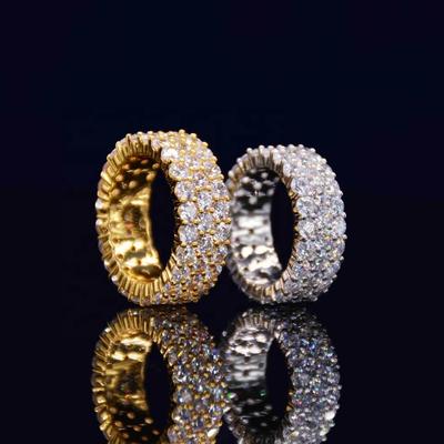 Ganz mit Zirkonia Dreireihig Rund Zirkonia Iced Out Bling Gold Zirkonia Herrenring