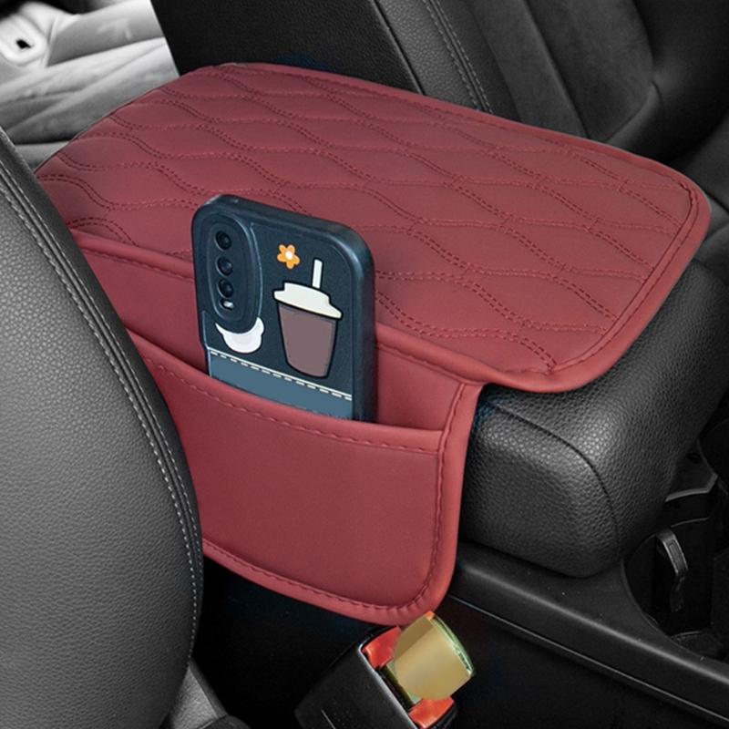 Center Console Leather Armrest Cushion Pad with 2 Storage Bags Replacement Armrest Protection Cover Quick Installation