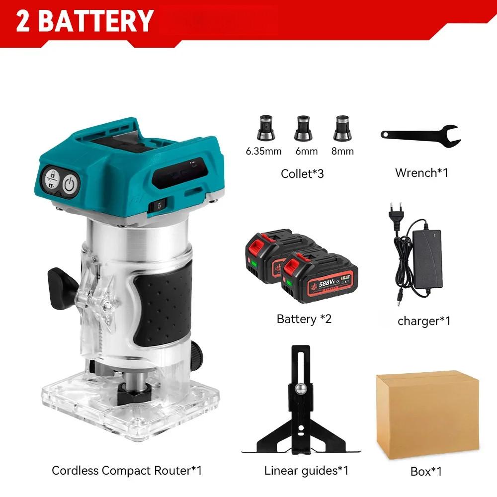 1600W Cordless Wood Router 5 Speeds Brushless Electric Hand Trimmer Portable Woodworking Engraving Slotting Power Tool