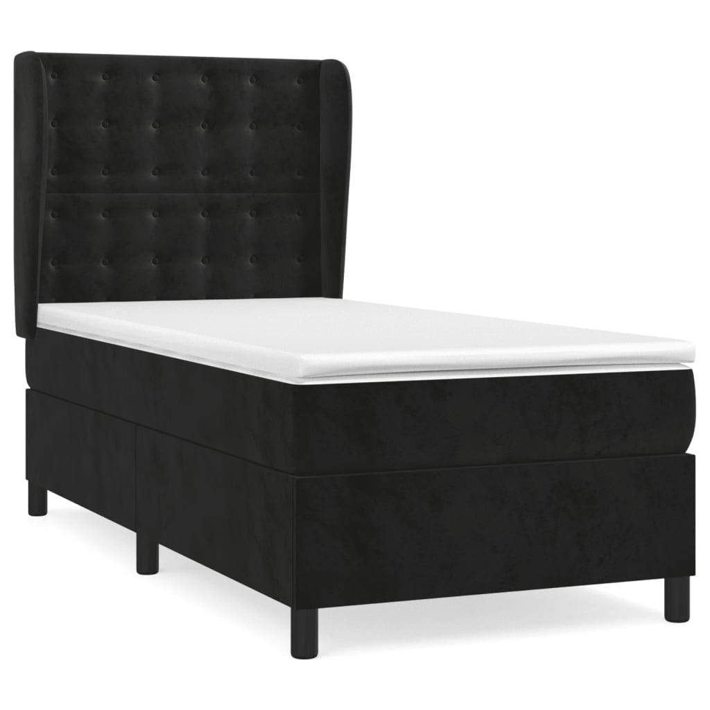 Box Spring Bed with Mattress Black 90 x 190 cm Velvet