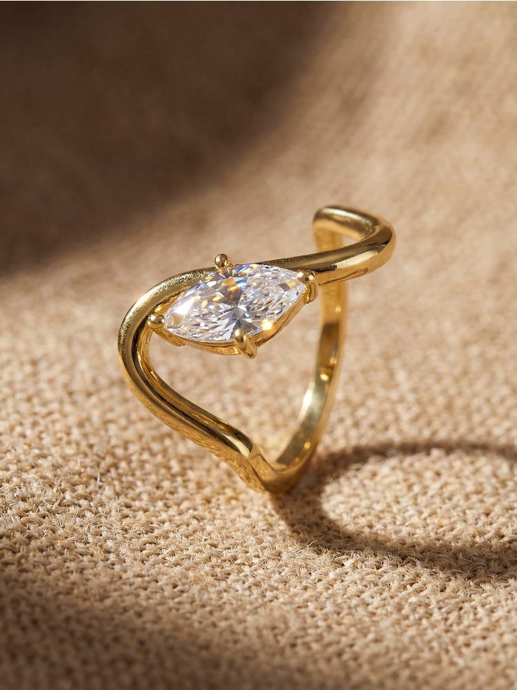 925 Sterling Silver Fashion Shiny Curve Marquise Zircon Ring For Women Engagement Wedding Luxury High Quality Fine Jewelry