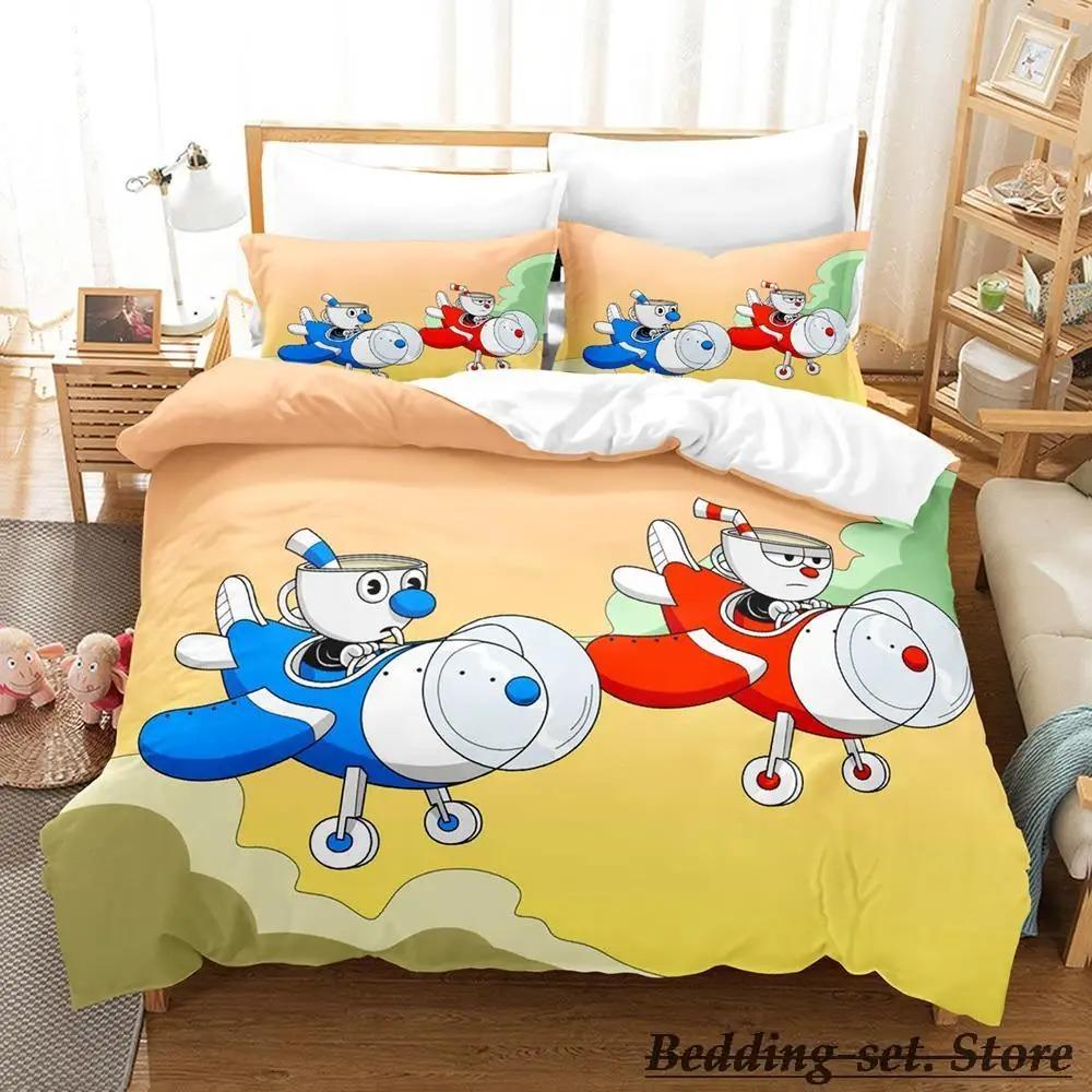 Kawaii Cuphead Mugman Beddengoed Set Eenpersoons Twin Volledig Queen King Size Bedset Volwassene Kind Slaapkamer Dekbedovertrek Sets Anime Spel Bed